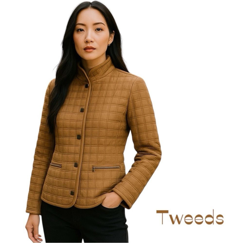 Tweeds Caramel Tan Quilted Jacket NWOT Size S CottageCore Neutral Minimalist
